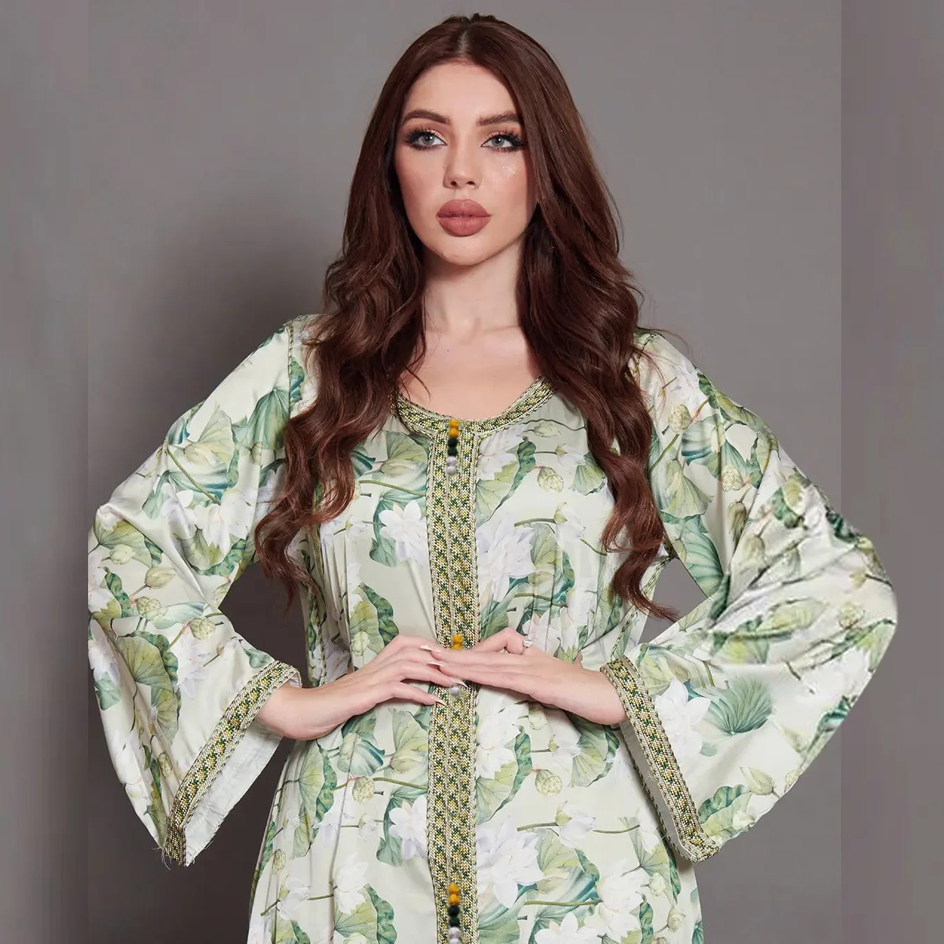 

Muslim Fashion Floral Printed Hijab Dress Jalabiya Arabic Abayas for Women Turkish Dresses Kaftan Abaya Dubai Islamic Clothing