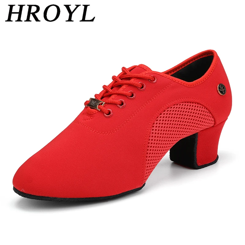 HROYL zapatos de baile de salón latino para mujer con cordones práctica punta cerrada zapatos de baile modernos para enseñanza de baile de Salsa