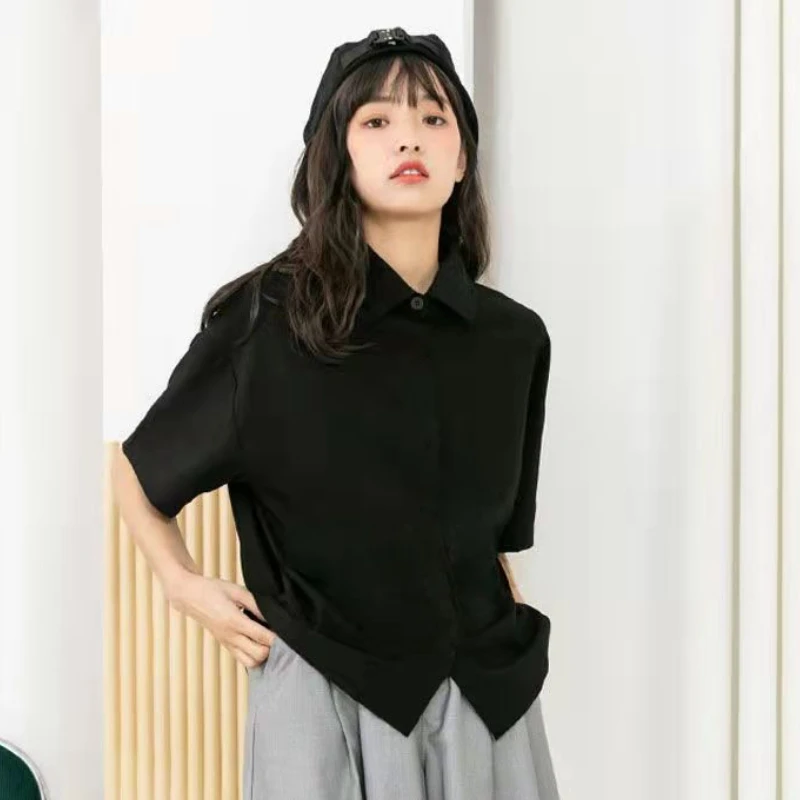 S-5XL Chemises Femmes Solide All-match Vintage Étudiants Style Japonais Mode D'été Ulzzang Classique Chic Tempérament Casual Basique