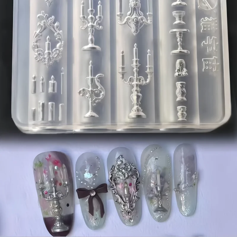 1 Stück Kerzenhalter aus europäischer Retro-Musterkollektion, 3D-Nagelkunst-Dekoration, transparente Nagelform zum Selbermachen
