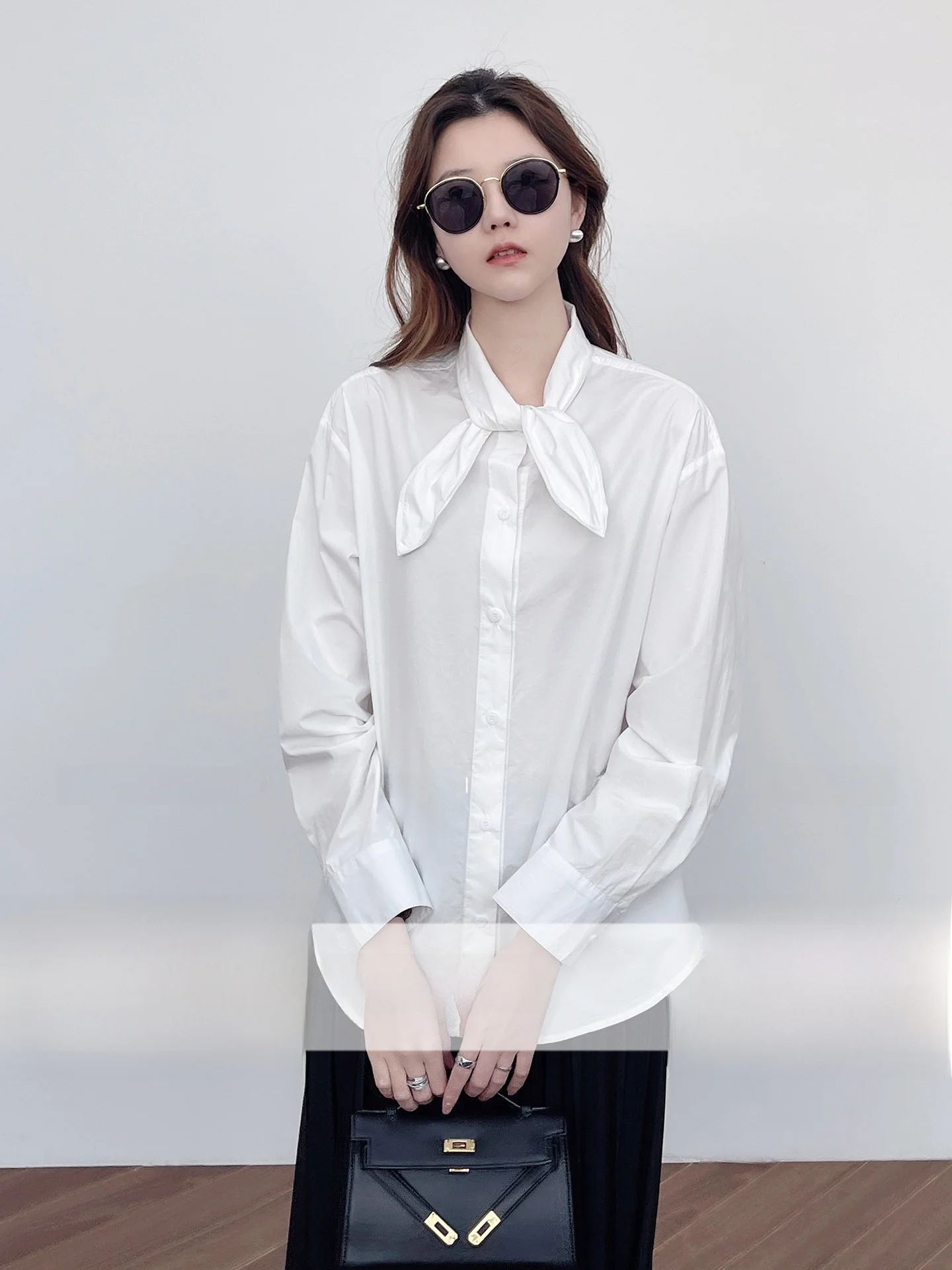 

Корейская модная женская рубашка из чистого хлопка с длинным рукавом, новый дизайн, свободный крой, французский стиль, весна, для повседневной носки