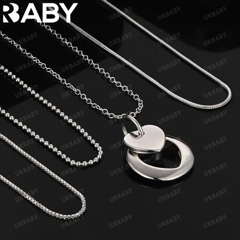 

URBABY 40-75cm 925 Sterling Silver Heart Pendant Necklace For Women Charm Trend Birthday Gifts Fashion Party