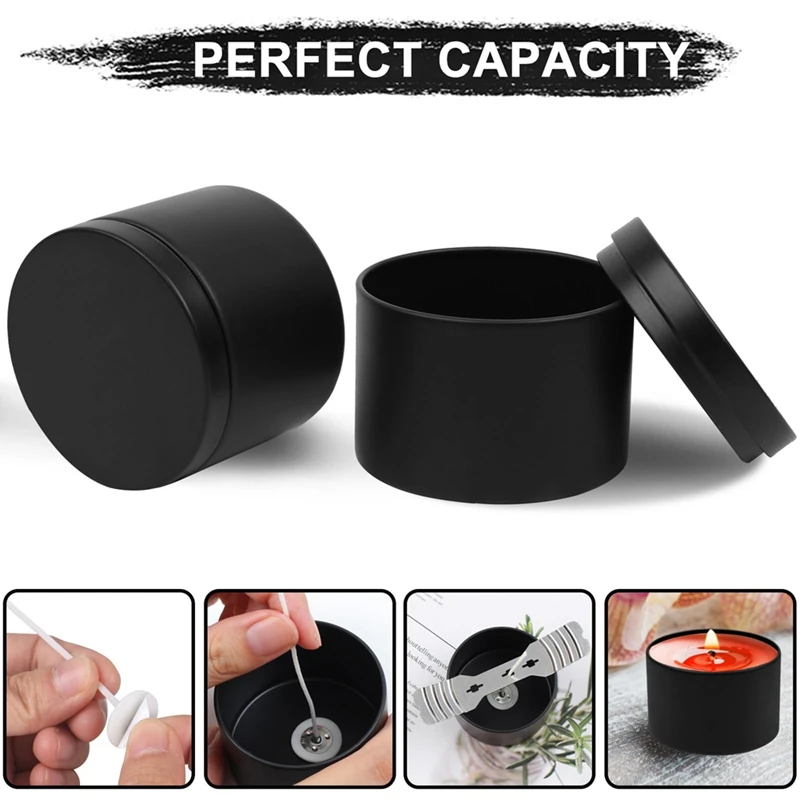 24Pcs Black Candle Tins Set 4Oz Empty Candle Tin Set With Lids For DIY Candles Making, Matte Full Candle Jars For Candle Making