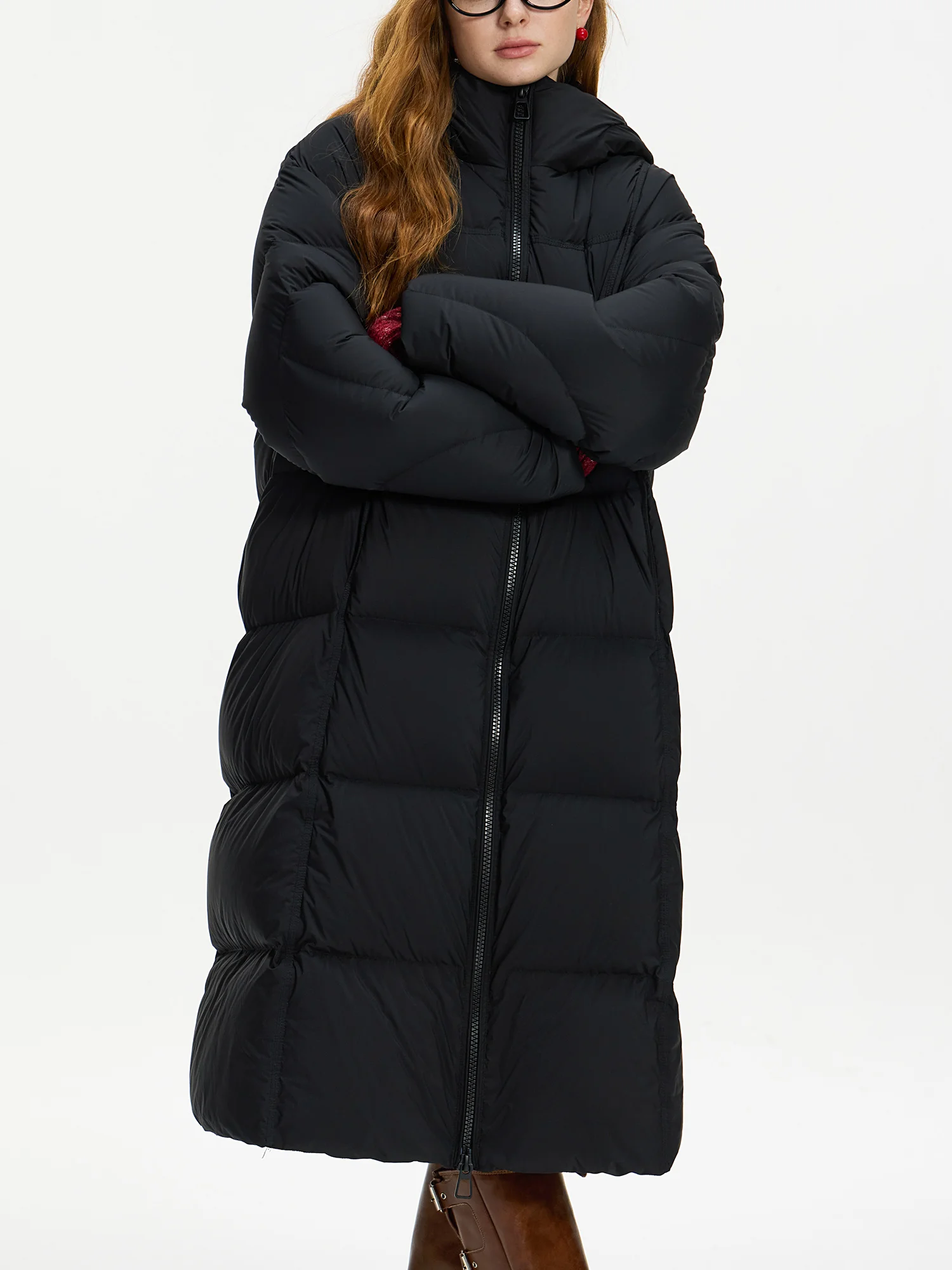 FSLE【3 Colors】258.2G Filling Amount Women Down Jackets Simple Black Casual Long Loose White Duck Hooded Down Coats 24FS14128