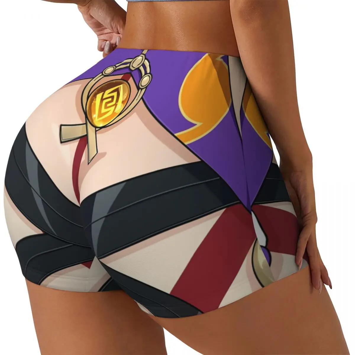 Custom Itto Tiddies Genshin Impact Face Gym Biker Running Shorts Women's Funny Print Workout Yoga Shorts