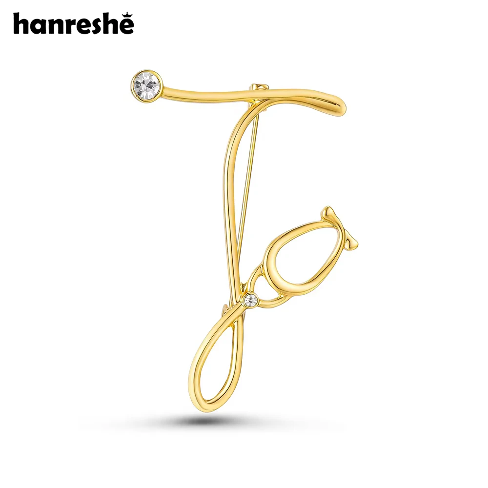 Hanreshe Initial T Letter Pin Creative Medical Stethoscope Crystal Brooch Lapel Backpack Cloth Badge Jewelry for Doctor Nurse