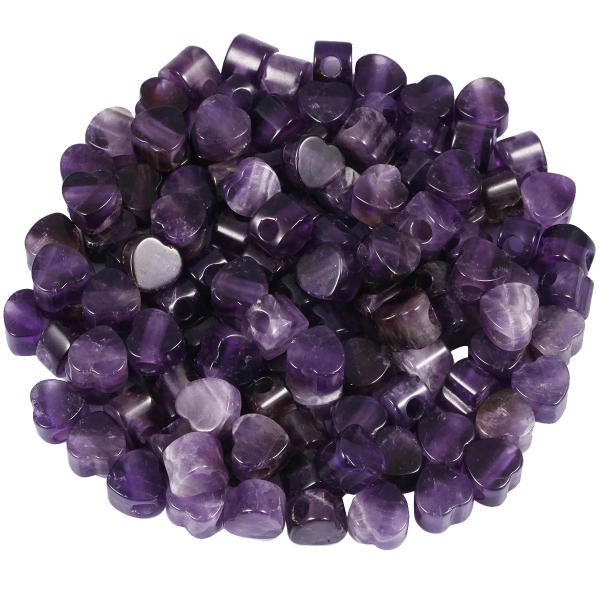 TUMBEELLUWA 5pcs Natural Amethyst Crystal Heart Shape Loose Charms Big Hole Beads For Making Jewelry Bracelet Accessory 14x14mm