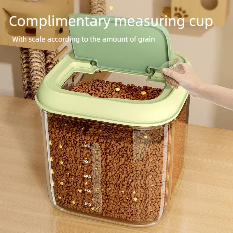 

New cat and dog food storage bucket, sealed moisture-proof rice bucket, household pet storage bucket, extra large size with meas