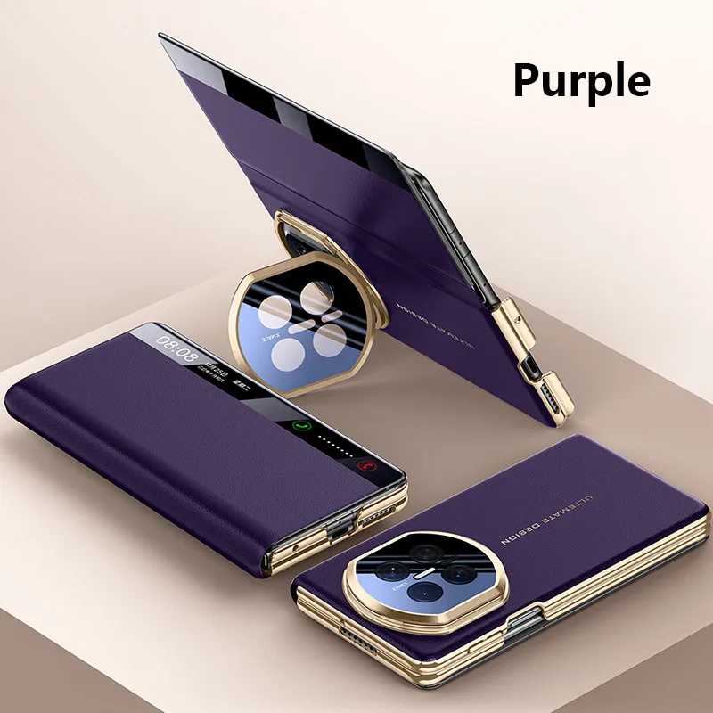 

Smart View Window Protective Case For Huawei MateX7 MATEX7 Mate X7 5G Rotate Plating Leather Flip Case Rotate Kickstand Cover