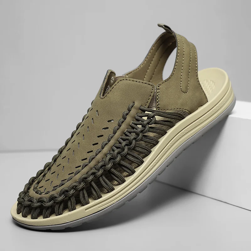 

Новинка 2023 года, летние сандалии для мужчин, дышащая пляжная обувь с низким берцем, модные тканые уличные сандалии, мужская удобная прогулочная обувь