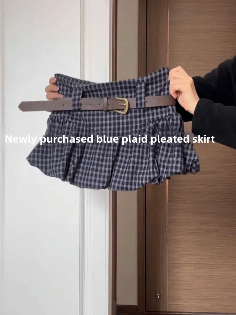 

High Waist A-Line Skirt Women's Plaid Bloom Design Spring 2026 Anti-Light Korean Style Commute Skirt Slimming Effect