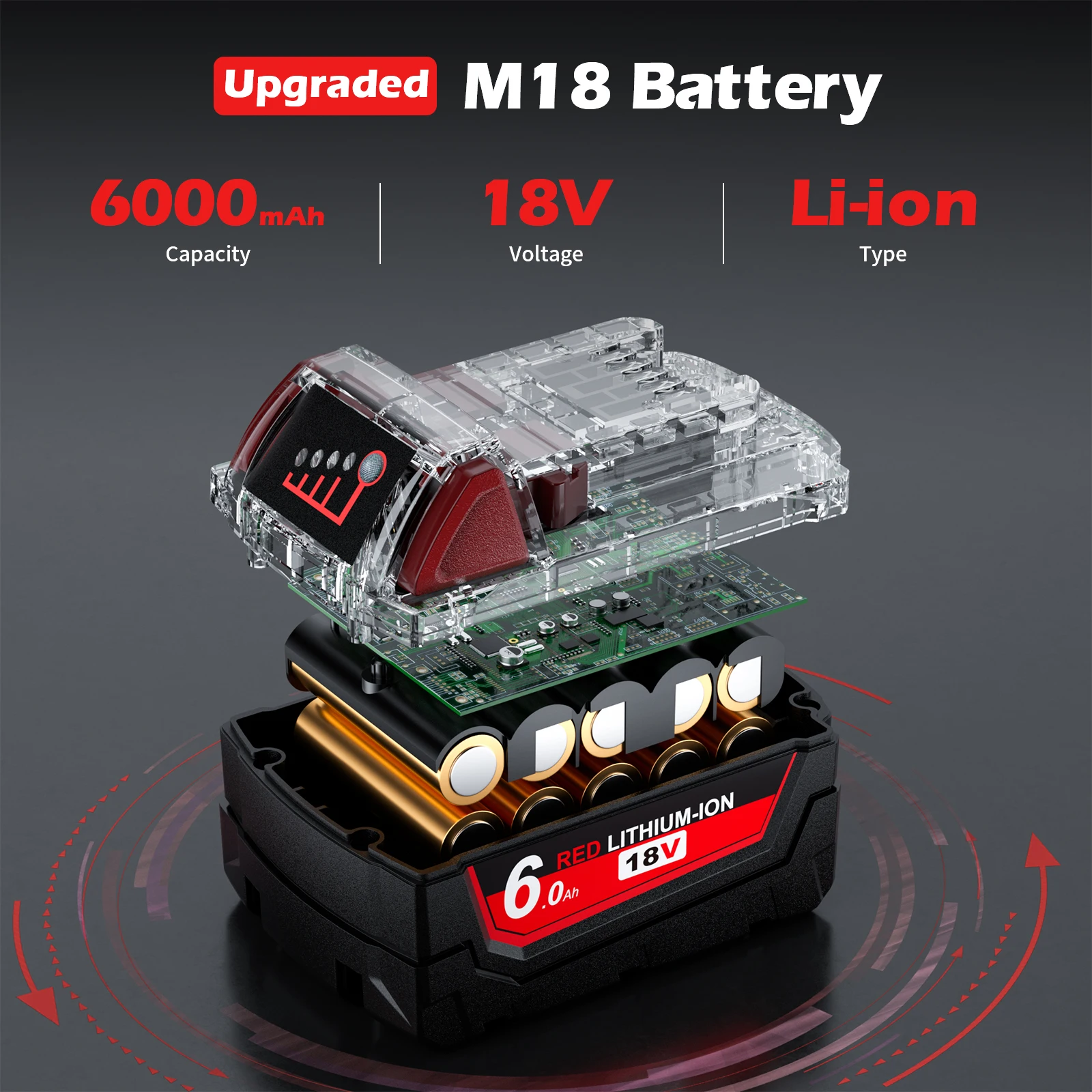 لميلووكي 18 فولت بطارية ل M18 M18B5 XC بطارية ليثيوم أيون 6.0Ah 48-11-1815 48-11-1850 2604-22 2604-20 2708-22 2607-22
