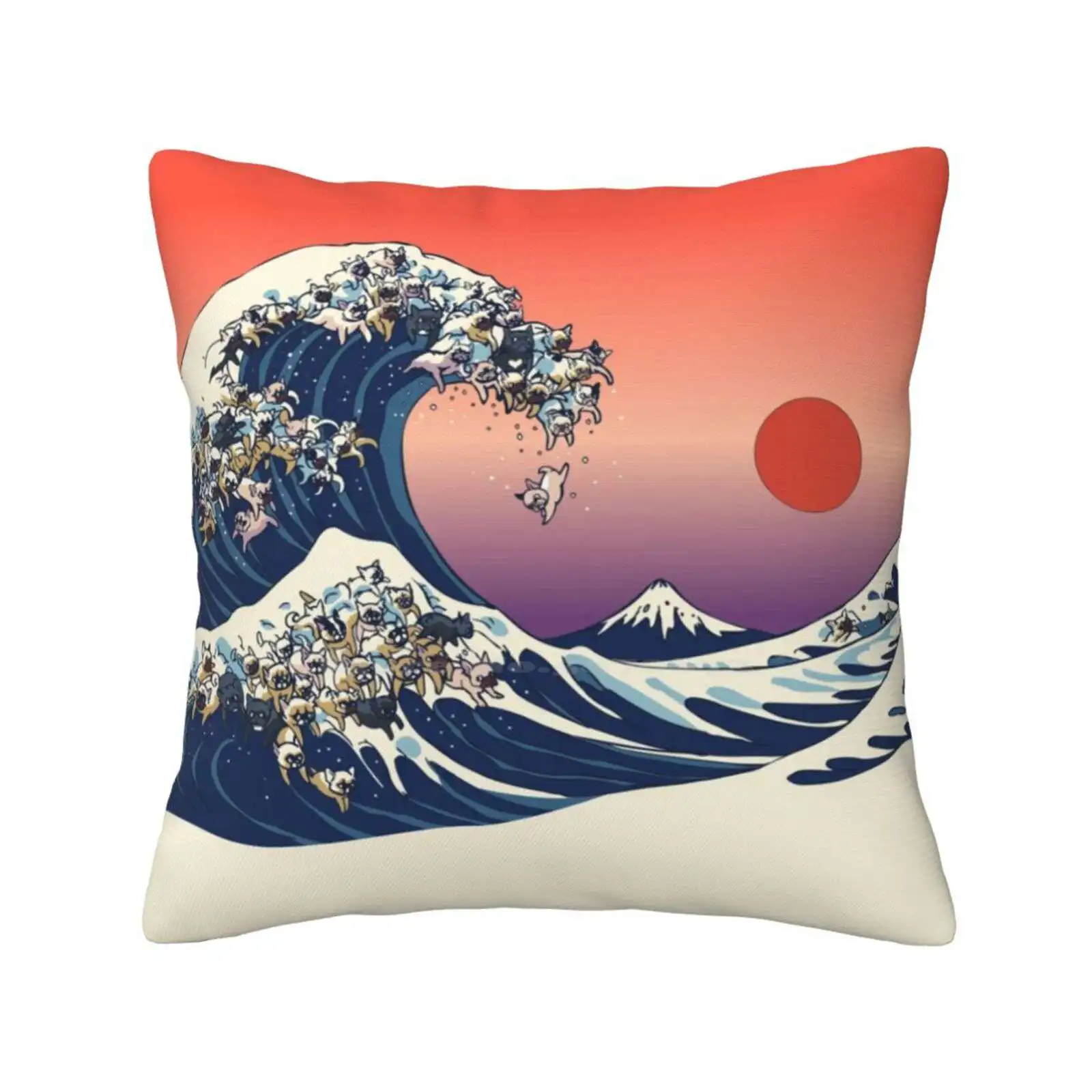 The Great Wave Of French Bulldog Funny Cute Decor Square Pillowcase Frenchie Hokusai Wave French Bulldog