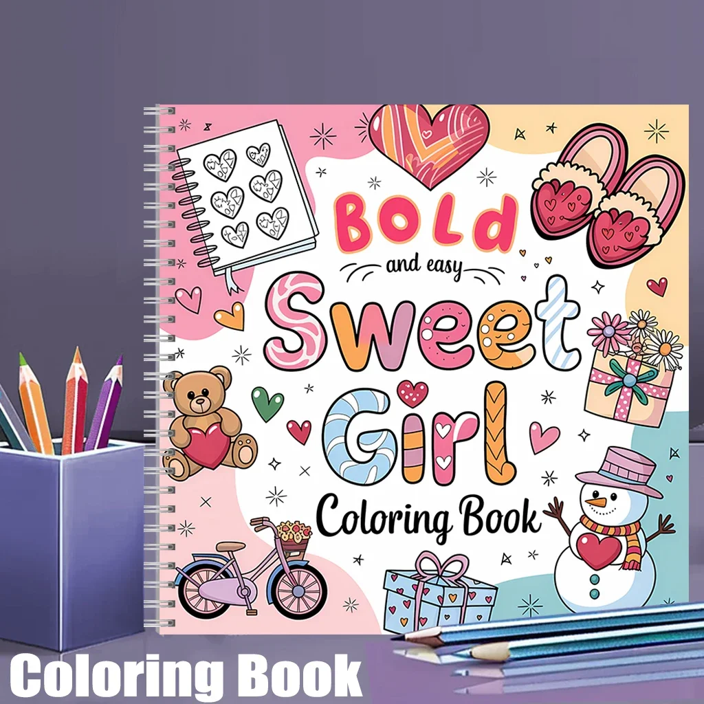 Easy Sweet Girl Coloring Book for Adult Colouring Book, Birthday Day Gift, Back to School Supplies, Adults Cute Drawing Book