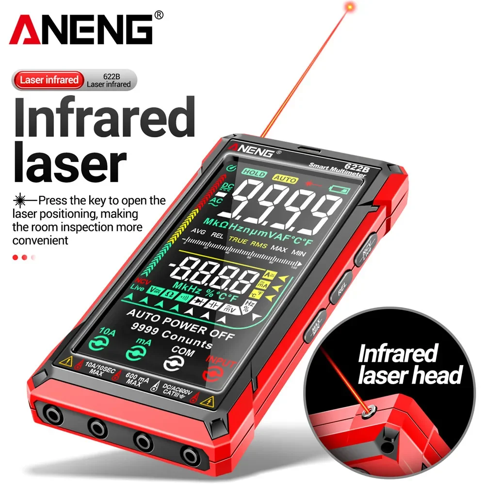 ANENG 622B VA Screen Multímetro Digital 9999 Count Tester Multimetro Meter Multitester with Laser Lamp Capacitance Ohm Multimete