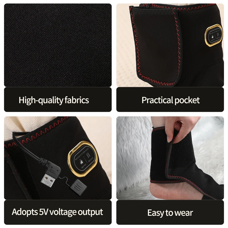 دعم الكاحل الكهربائي المحمول - 3 تروس للتدليك والحرارة، ضغط ساخن يخفف آلام المفاصل، يساعد في استعادة الرياضة بمنفذ USB