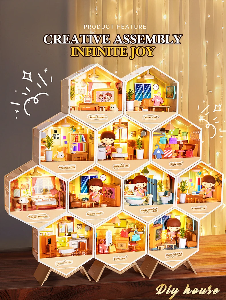 Casa de arte de cabaña DIY, escena en miniatura, bloque de construcción hecho a mano, decoración de escritorio para el hogar, Mini juguete de montaje, regalo de cumpleaños para niña