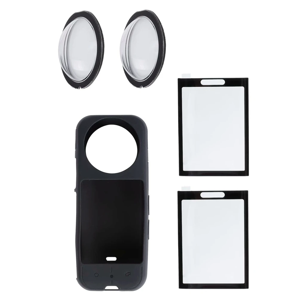 For Insta360 X3 Camera Protective Accessories, Sticky Lens Guard Set Silicone Case Screen Tempered Glass Film Protector