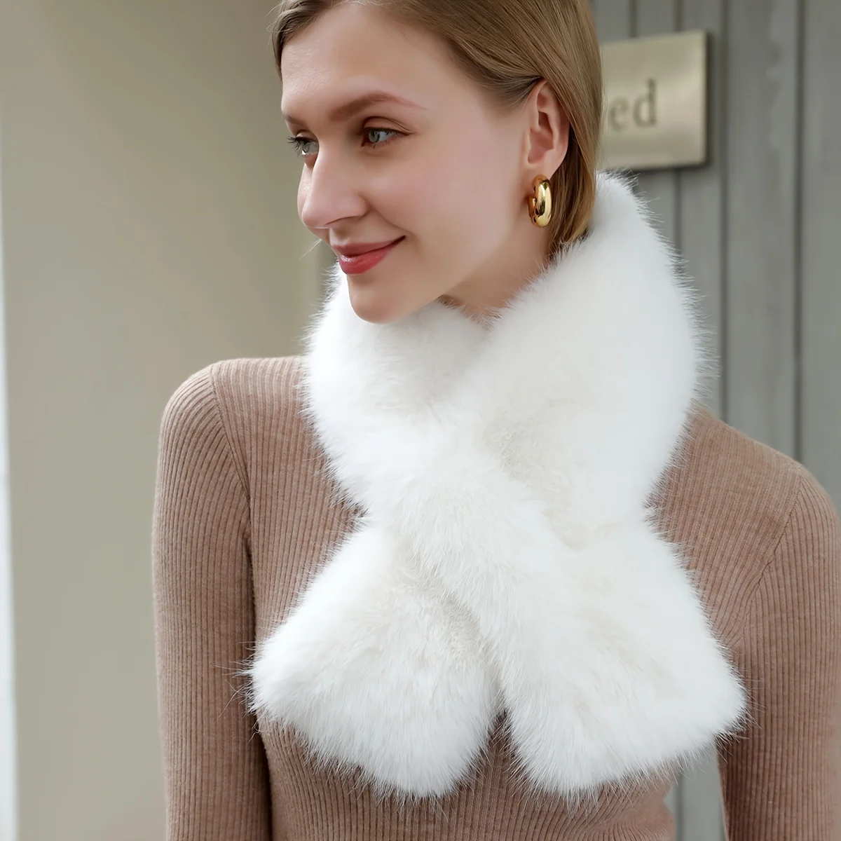 Winter Schal Manschetten Stirnband Set Einfarbig Faux Pelz Plüsch Stirnband Weiche Warme Pelzigen Schal Nette Ärmel Für Frauen Winter Im Freien – Detail 8