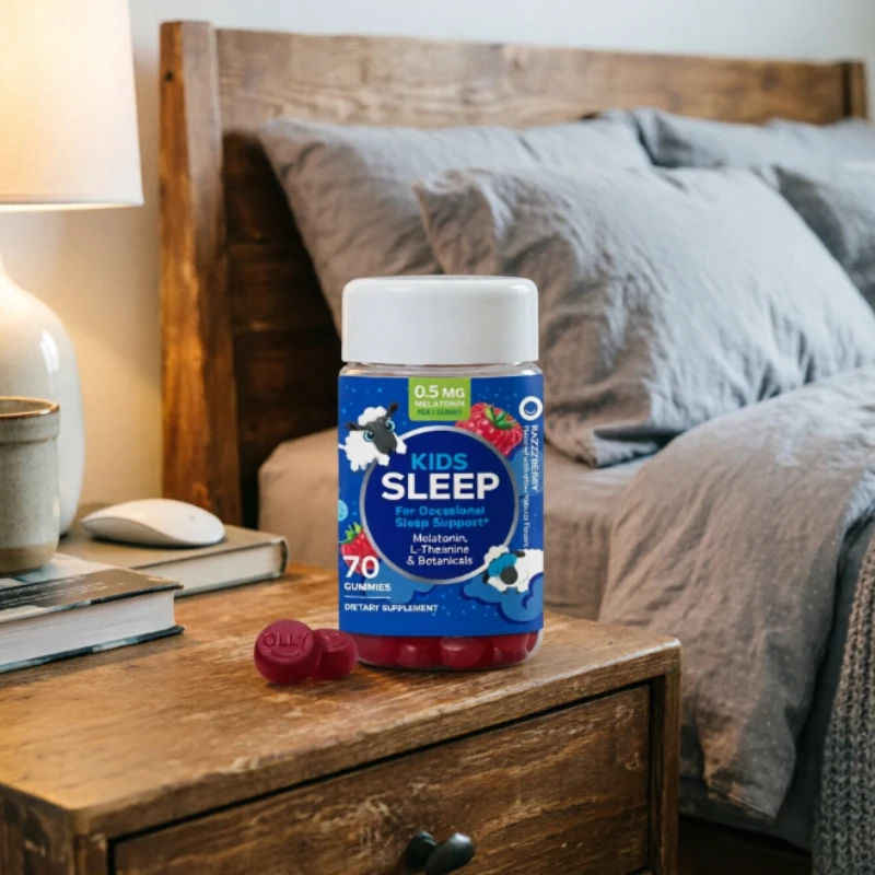 

Kids Sleep Gummies 0.5mg Melatonin L Theanine Chamomile Lemon Balm Raspberry 70 Count