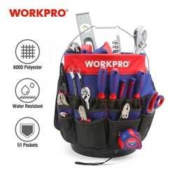 WORKPRO Bucket Tool Organizer ад 13 да 19 л, партатыўная складаная скрыня для інструментаў Bucket Boss з 51 кішэняй для захоўвання, змяшчае сумку для збору інструментаў