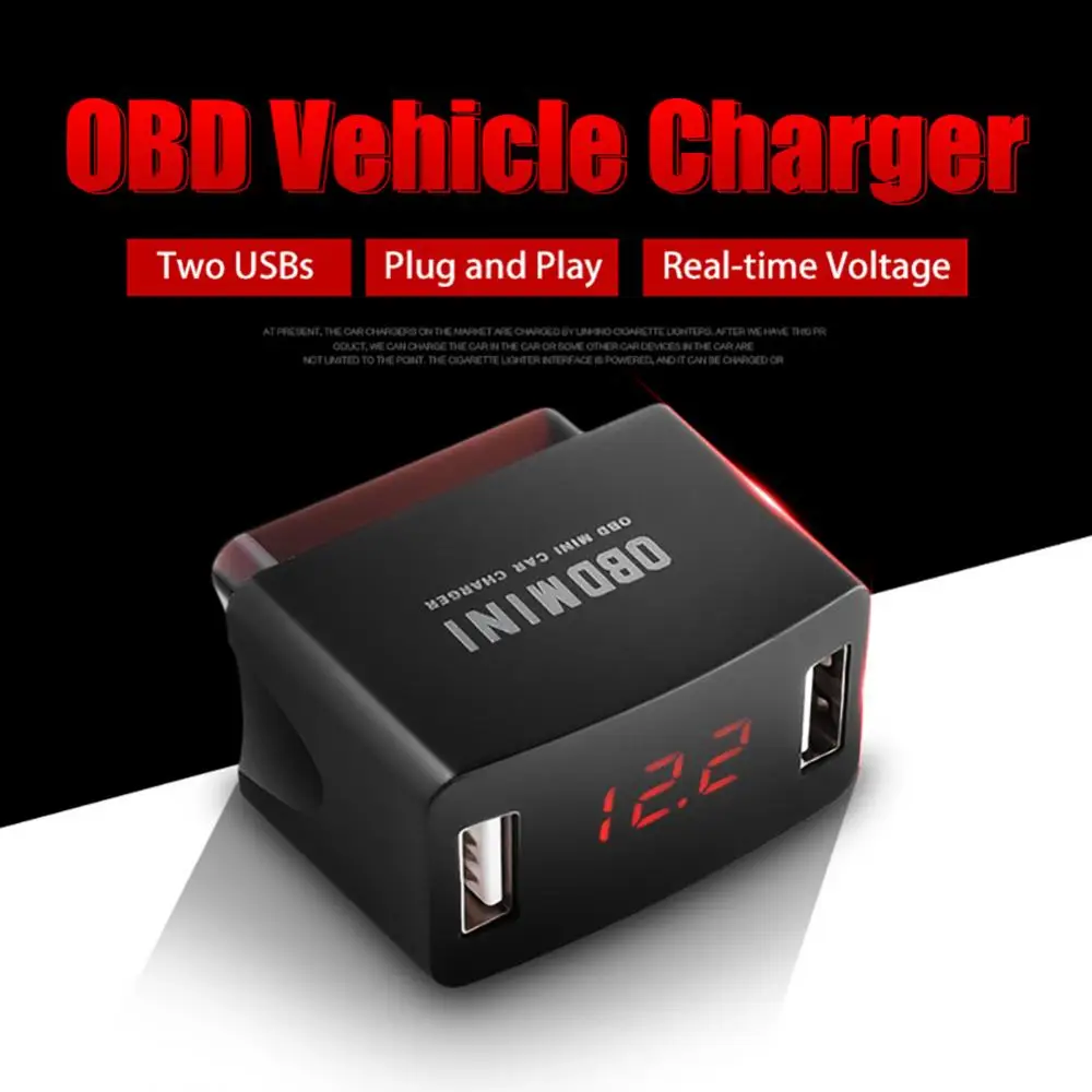 OBD LED 전압 디스플레이 듀얼 USB 충전 포트, 차량용 휴대폰 충전기, 12 V, 24V