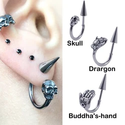1PC 361L Surgical Steel Skull Lip Ring Horseshoe Labret Ring Punk Hand&Spike 16g Nose Ring Cartilage Earrings Piercing Jewelry