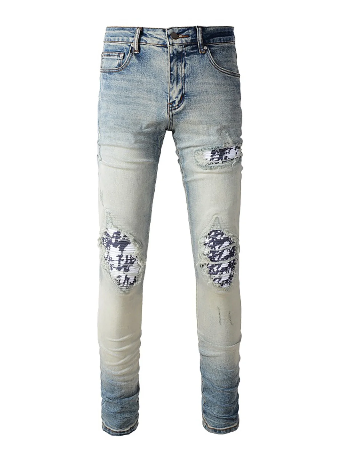 جينز رجالي بقصة ضيقة AMR MX High Street Sle سروال دينم متوسطة الخصر عالي الخصر بنطلون طويل ملابس حضرية أنيقة #1