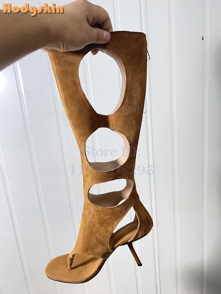 Horsehair Hollow High Heels Sandals Retro Back Zipper Flip-flop Summer Knee-high Boots 2026 New Women's Stiletto Fashion Shoes view 6