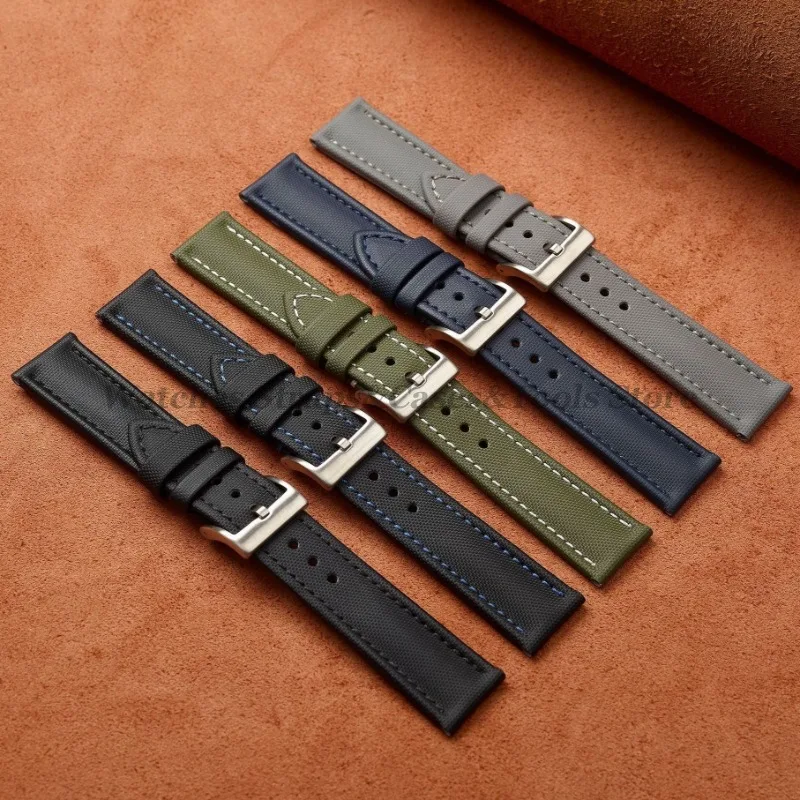 Premium Sailcloth Watch Band 18mm 19mm 20mm 21mm 22mm for Omega for Seiko Divers Stitching Quick Release Army Green Sport Straps view 2