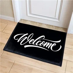 Fun Simple Black White Welcome Door Mat Bedroom Hallway Entrance Area Rug Anti-slip Carpet for Living Room Home Decoration