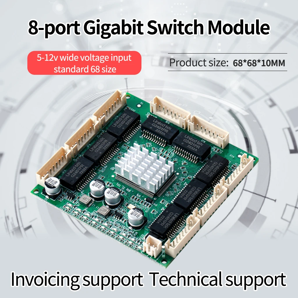 Industrial-grade eight-port full gigabit switch module pin on-board embedded micro-network transparent transmission motherboard