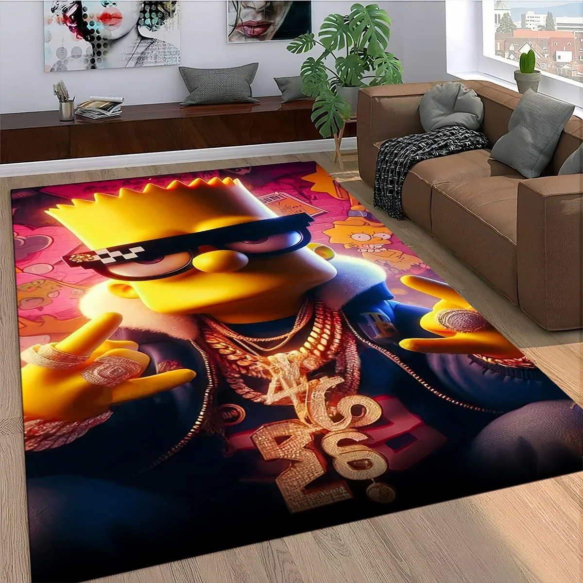 Style The Simpsons Rapper Cartoon Carpet Rug for Living Room Bedroom Home Sofa Decoration,Kids Play Non-slip Floor Mat