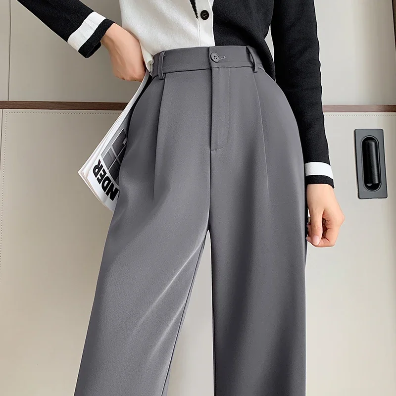 Tuta a vita alta primavera estate pantaloni da donna a gamba larga donna 2024 nuovi pantaloni larghi dritti minimalisti alla moda eleganti