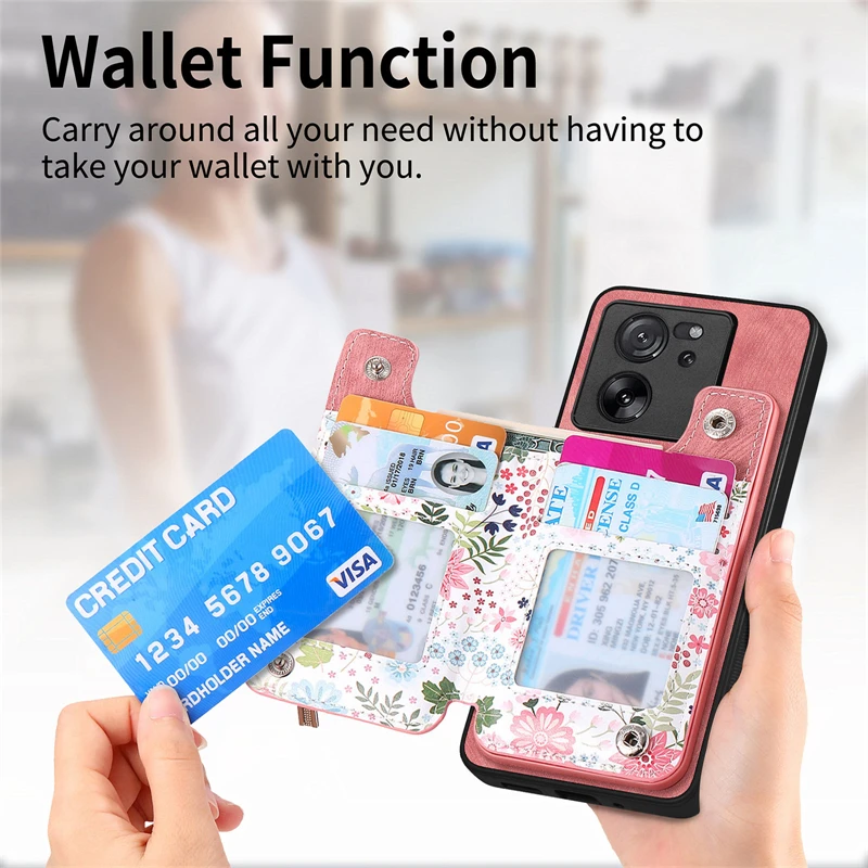 Zipper Wallet Phone Case For Xiaomi 13T POCO X3 NFC X4 Pro M5S M5 M4 Pro 5G Redmi Note 11 Pro Magnetic Bracket Back Soft Shell