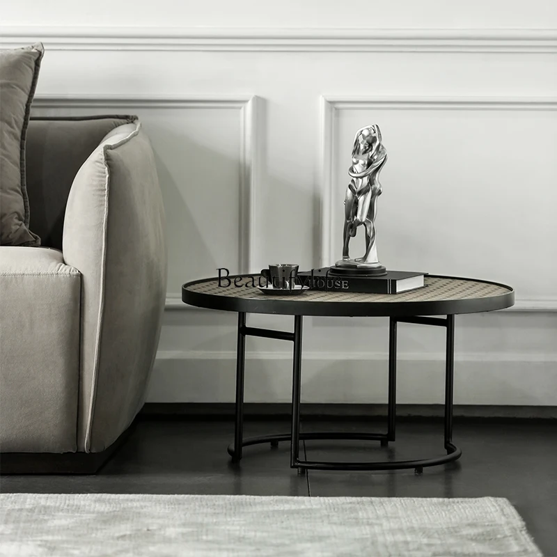 

ls 18 Nordic round combination coffee table living room creative wrought iron industrial style coffee table