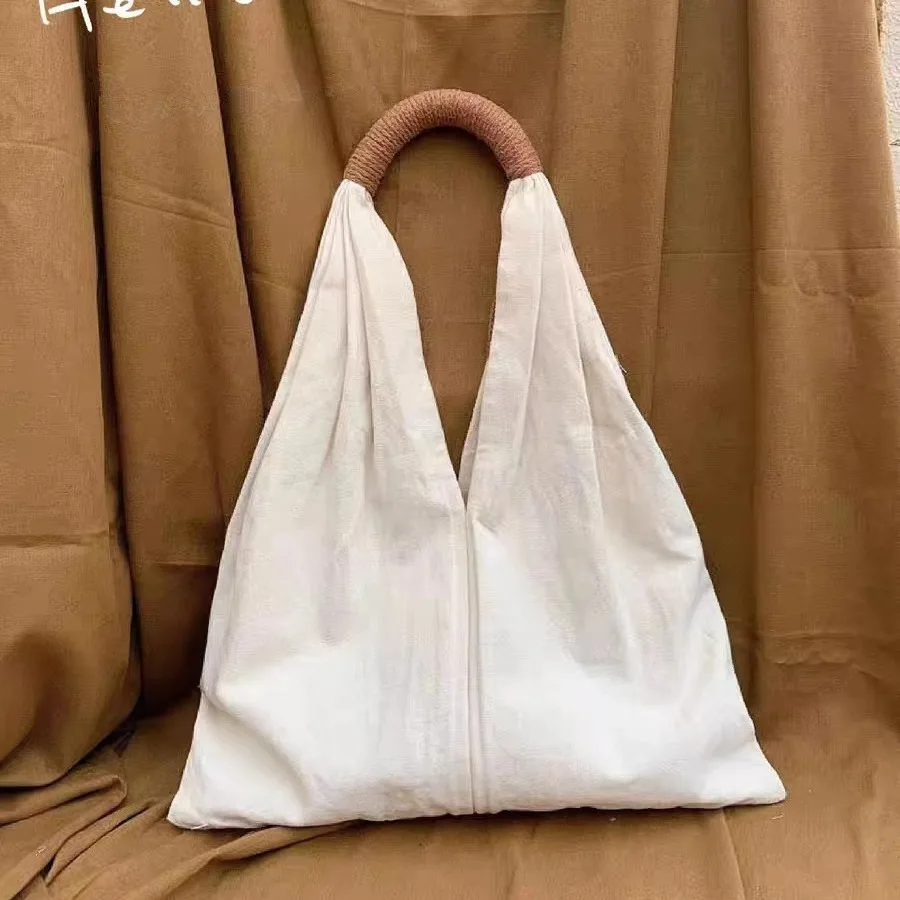 French Retro Cotton Linen Bag, Original Style Literary One Shoulder Canvas Bag, Large Capacity Pleated Shoulder Handbag