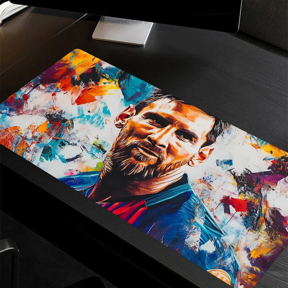 F-Football Star L-Lionel M-Messi Watercolor Mousepad Large Keyboard Desk Mat Gaming Mouse Pad LockEdge Non-slip Mat