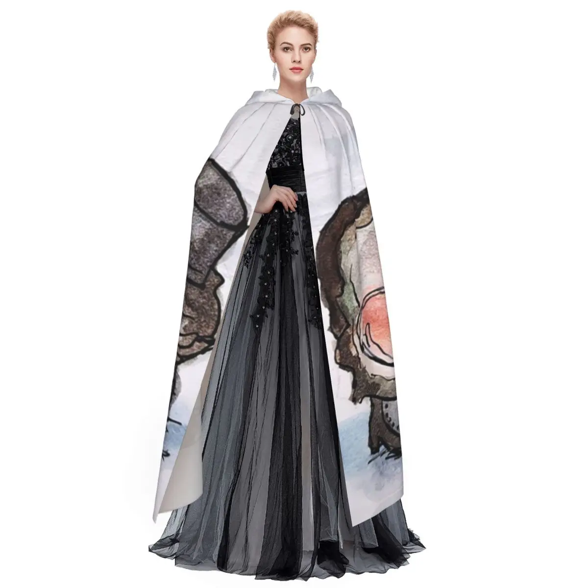 Tasty Oysters Long Hooded Cloak Witch Medieval Costume Cosplay Cape HalloweenParty Adult Unisex