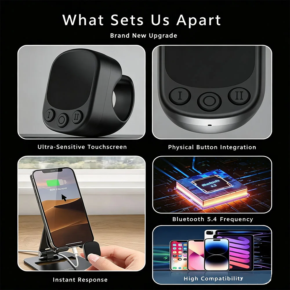 New Mini Wireless Remote with Touchpad Scrolling Ring Bluetooth Page Turner for Phone Android IPad Controller USB Rechargeable