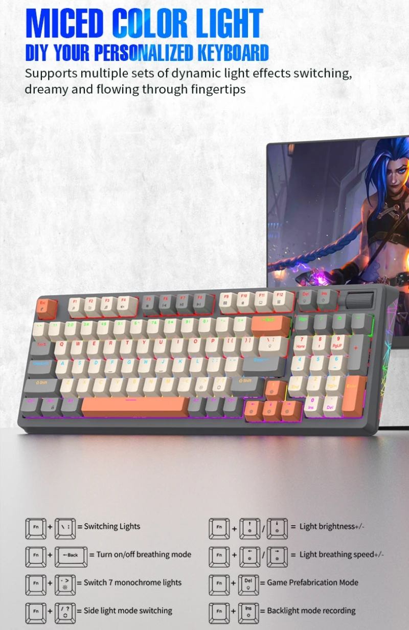 Imagem -04 - Teclado Mecânico com Fio Português Hot Swap 96 Teclas 96 Layout Espanhol Russo Coreano Árabe Teclado Mecânico tipo c Rgb Gaming K85