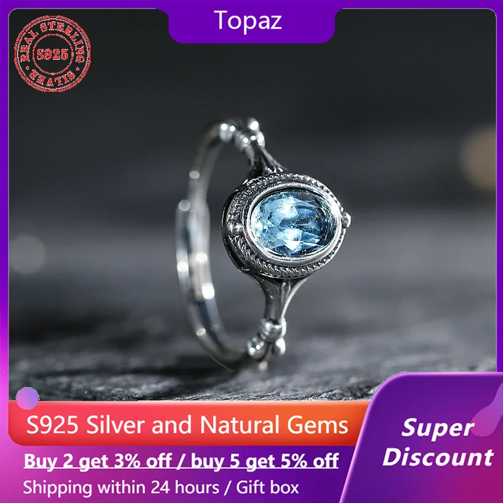 

Exquisite s925 Silver Natural Ore Blue Crystal Topaz Women's Ring Jewelry Fashion Simple Women's Ring Wedding Gift Accessories