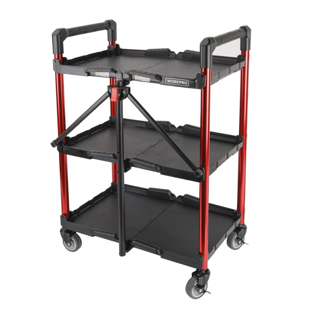 Collapsible 3-Shelf Utility Tool Cart, Black