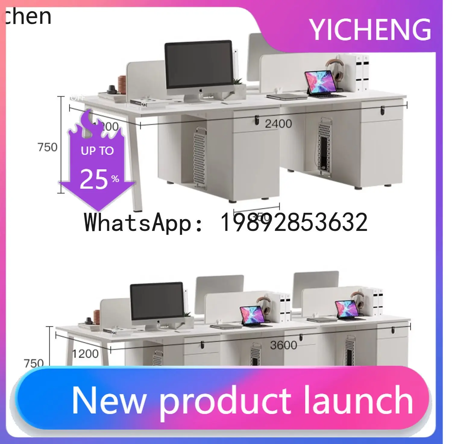 

A3-4 office desk and chair combination white environmentally friendly workstation screen partition card position conjoined