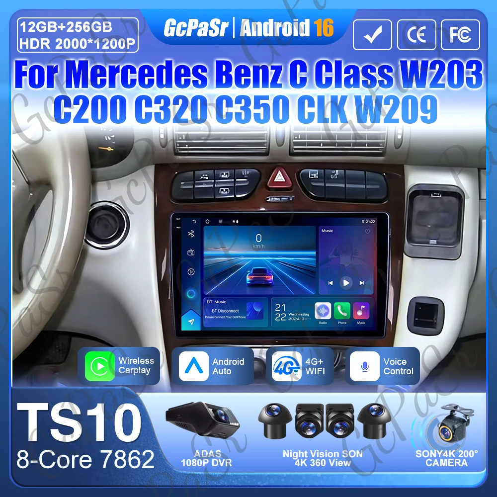 

For Mercedes Benz C Class W203 C200 C320 C350 CLK W209 2002 - 2005 Android Auto DSP Car Radio Carplay Screen Video DVD Autoradio