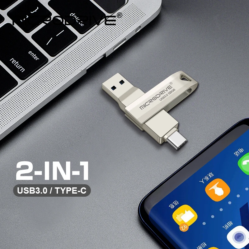 2 in 1 OTG USB-C フラッシュペンドライブメタルメモリスティック USB 3.0 フラッシュディスク 64 ギガバイト 128 ギガバイト 256 グラム USB3.0 デュアル C ペンドライブ