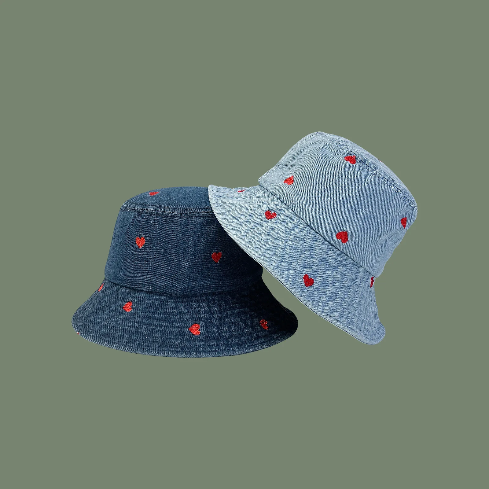 Love Embroidered Denim Fisherman Hat Female Summer Autumn Retro Basin Hat Sun Visor Heart Bucket Hat Couple PanamaCap