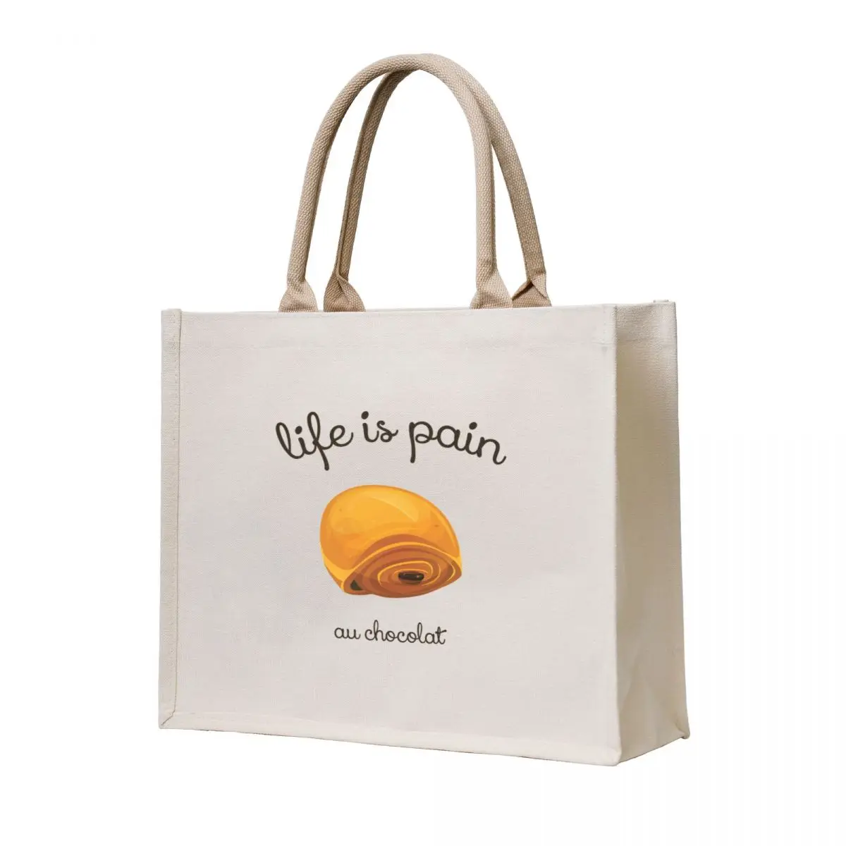 

Life is Pain au Chocolat Funny French Pastry Tote Bag shopper bag women canvas reusable grocery bags foldable reusable bag