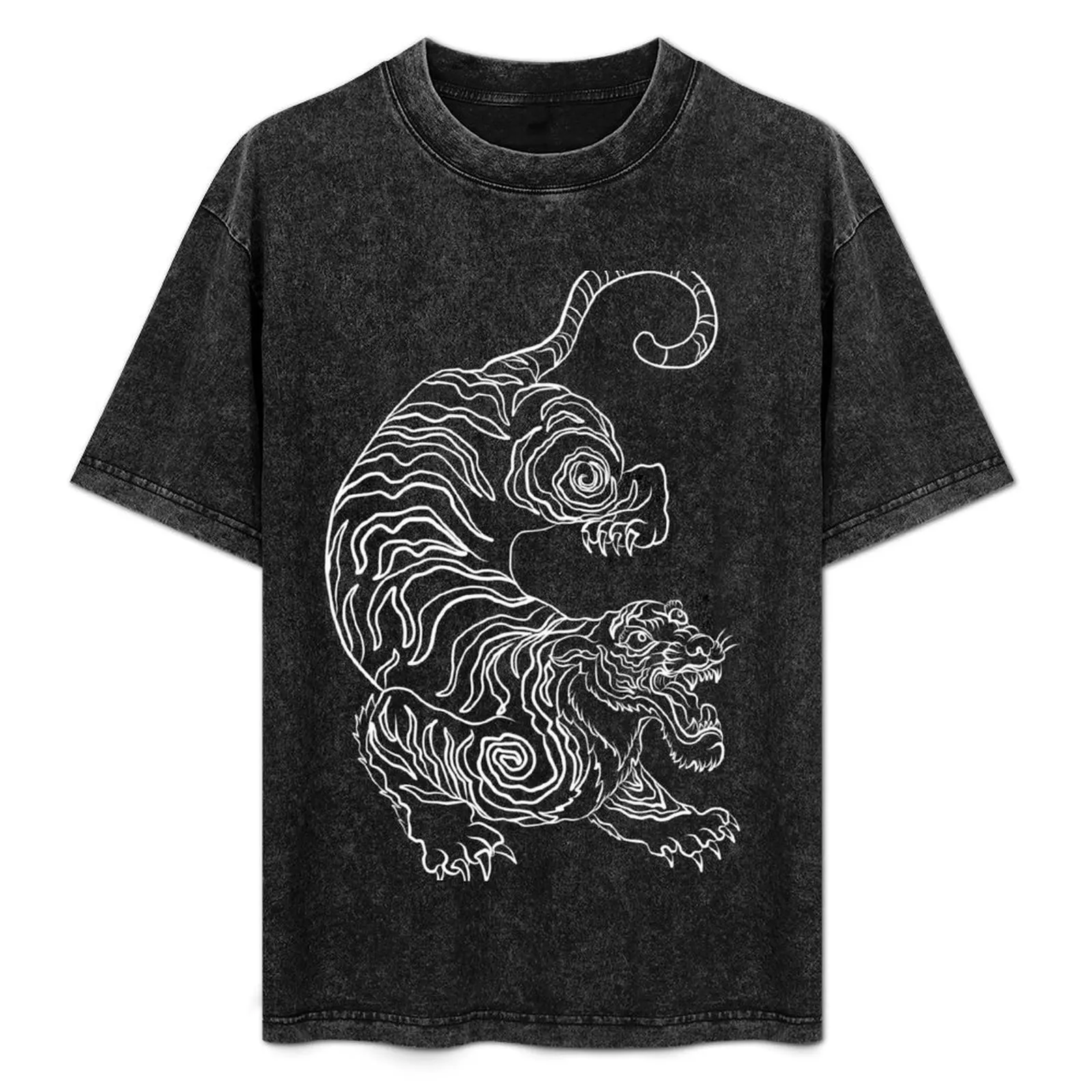 White Oriental line drawn tattoo style tiger T-Shirt blue archive tops shirts graphic shirts graphic tee fitted t shirts for men