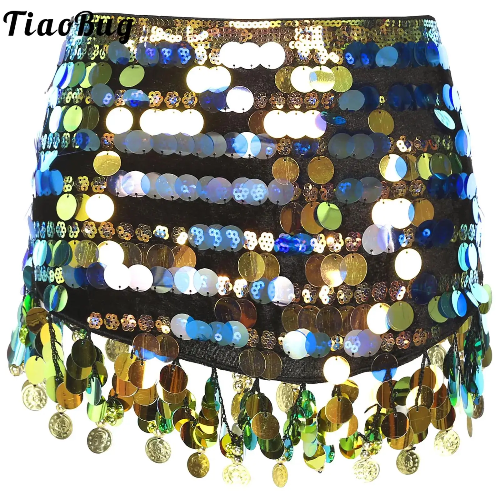 

Women Sequins Belly Dance Hip Scarf Skirts Sparkly Lace-up Belly Dancing Bottoms Accessories Stage Performance Costume